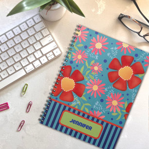 Custom Fun Floral Personalised Name Colourful Notebook