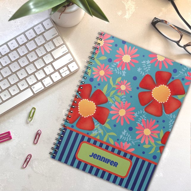 Custom Fun Floral Personalised Name Colourful Notebook (Creator Uploaded)