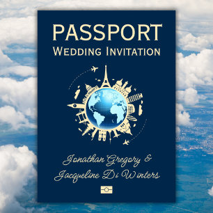 Custom Fun Globe Destination Passport Wedding Invitation