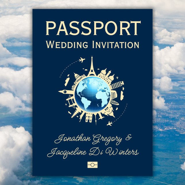 Custom Fun Globe Destination Passport Wedding  Invitation (Creator Uploaded)