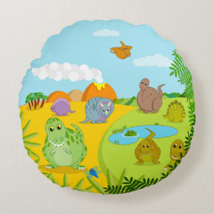 CUSTOM, fun Jurassic cute dinosaur cartoon design: Round Cushion