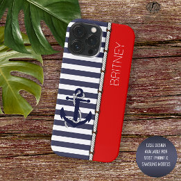 Custom Fun Navy Blue White Stripe Bright Red iPhone 16 Pro Max Case