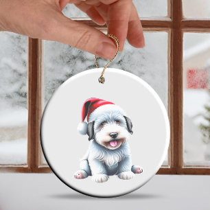 Custom Fun Old English Sheepdog Christmas Dog Ceramic Tree Decoration