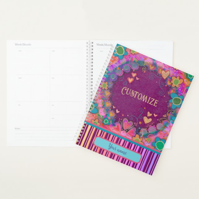 Custom Fun Personalised Name Purple Floral Stripe  Planner (Display)