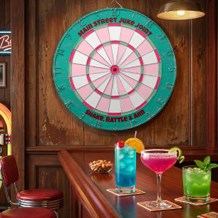 Custom Fun Pink & Teal Diner Game Room Decor Dartboard