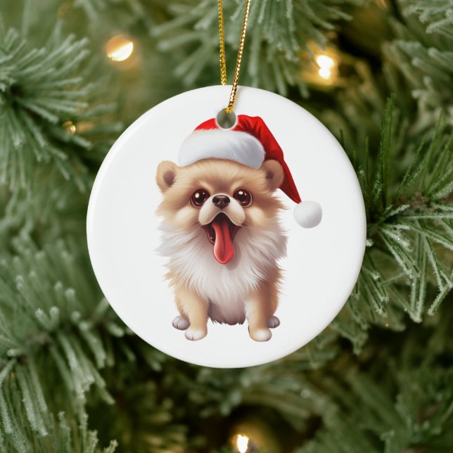 Custom Fun Pomeranian Christmas Dog  Ceramic Tree Decoration (Tree)