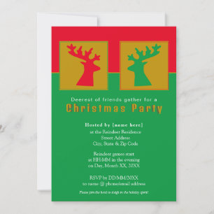 Custom Fun Reindeer Red Green Gold Christmas Party Invitation