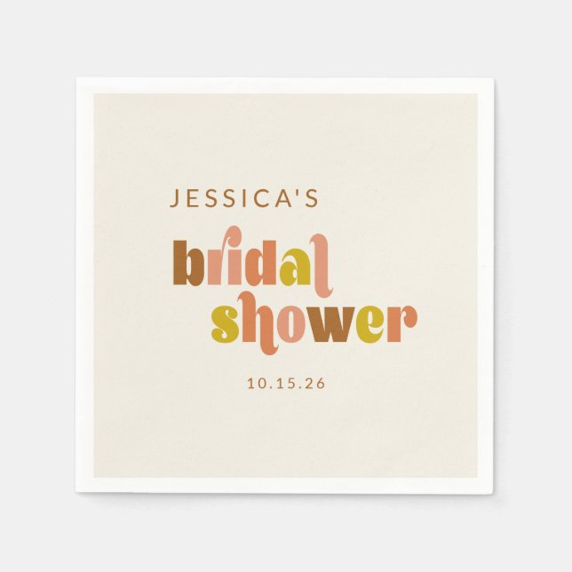 Custom Fun Retro Groovy Warm Boho Bridal Shower Napkin (Front)