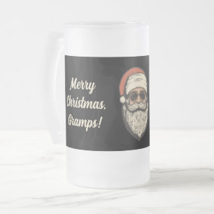 Custom Fun Retro Vintage Sunglasses Santa Holiday Frosted Glass Beer Mug