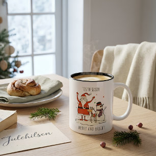 Custom Fun Santa Snowman Reindeer Christmas Hygge Two-Tone Coffee Mug
