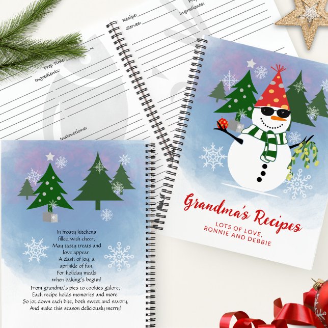 Custom Fun Snowman Modern Christmas Family Recipe Notebook (Creator Uploaded)