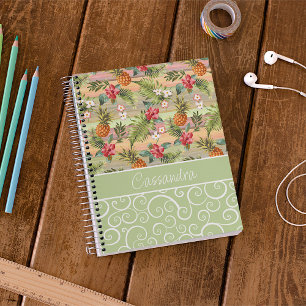 Custom Fun Tropical Pineapple Fruit Floral Pattern Notebook