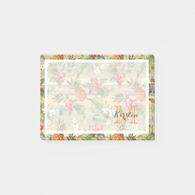 Custom Fun Tropical Pineapple Fruit Floral Pattern Post-it Notes (Front)