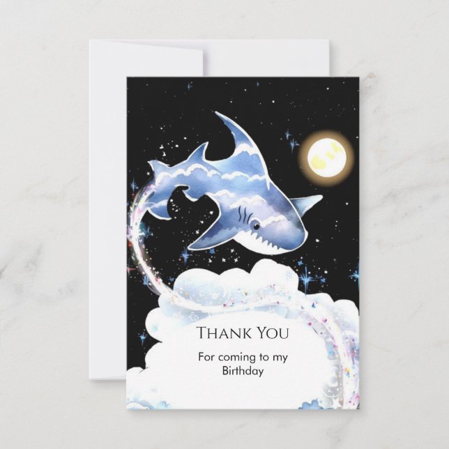 Custom Fun Underwater Shark Birthday Thank You Card (Front)