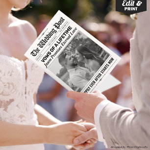 Custom Fun Vows Wedding Newspaper Wedding Vows Card