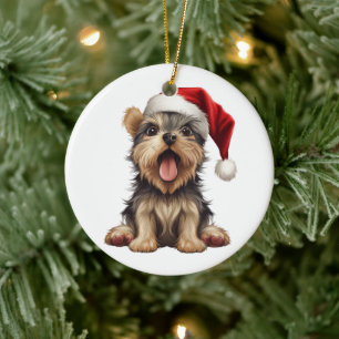 Custom Fun Yorkshire Terrier Christmas Dog Ceramic Tree Decoration