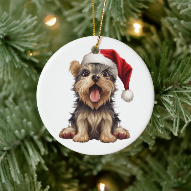 Custom Fun Yorkshire Terrier Christmas Dog  Ceramic Tree Decoration (Tree)