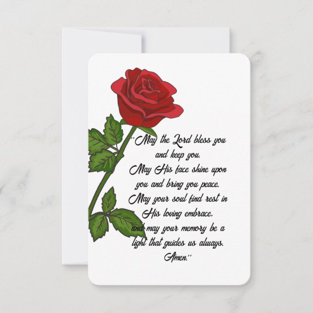 Custom Funeral Memorial Card with Prayer and Rose (Front)