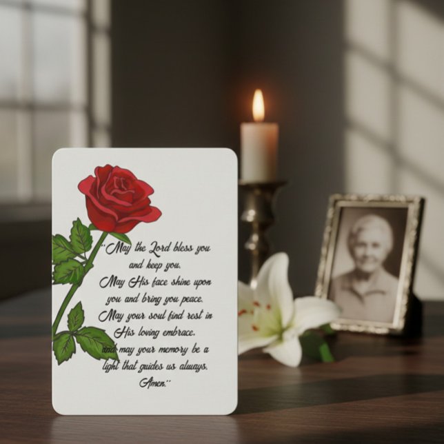 Custom Funeral Memorial Card with Prayer and Rose (Creator Uploaded)