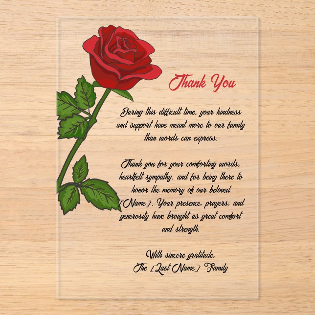 Custom Funeral Thank You Card Acrylic Invitations (Front)