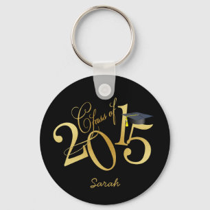 Custom Funky Black and Gold Class of 2015 Key Ring