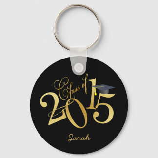 Custom Funky Black and Gold Class of 2015 Key Ring