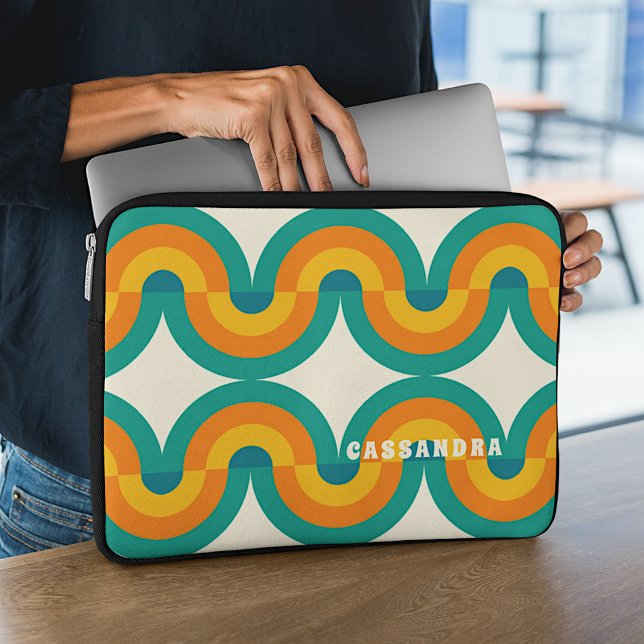 Custom Funky Colourful Retro Half Circles Pattern Laptop Sleeve (Creator Uploaded)