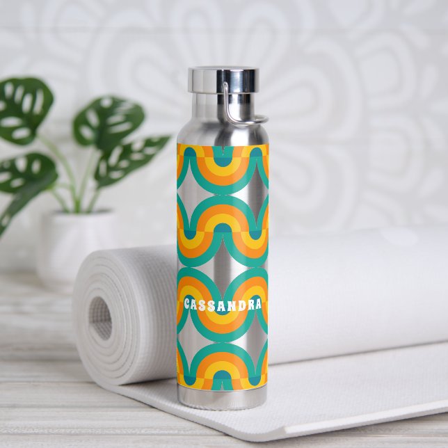Custom Funky Colourful Retro Half Circles Pattern Water Bottle (Yoga)