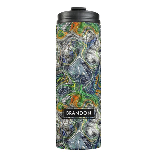 Custom Funky Cool Retro Fractal Marble Pattern Thermal Tumbler (Front)
