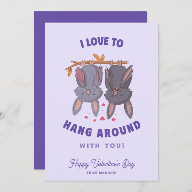 Custom Funny Bats Pun Kids Valentine's Day Card (Front/Back)