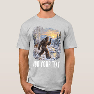 Custom Funny Bigfoot Sasquatch Snowy Landscape T-Shirt