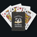 Custom Funny Birthday Freaking Fabulous Playing Cards<br><div class="desc">Personalised deck of playing cards for a special birthday, personalised with their name and funny "50 and Freaking Fabulous" saying with gold sparkles and glitter in a large font that's easy to read ... just in case the birthday is a big one ; ) The age on the cards is...</div>