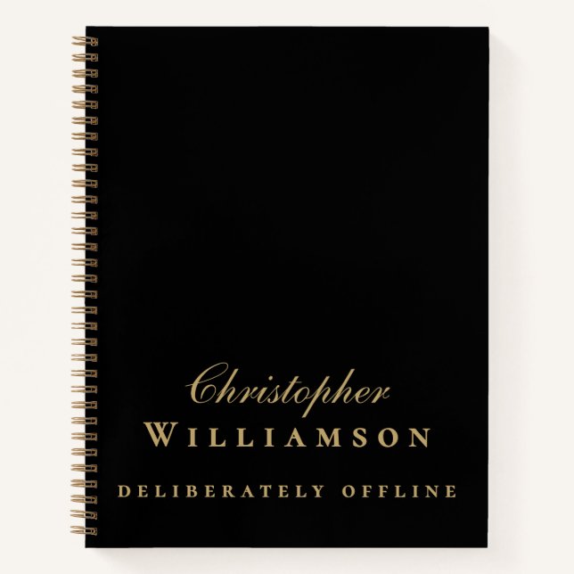 Custom Funny Black Gold Minimal Motivational Men Notebook (Front)