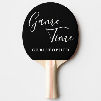 Custom Funny Black White Minimalist Game Time Men Ping Pong Paddle