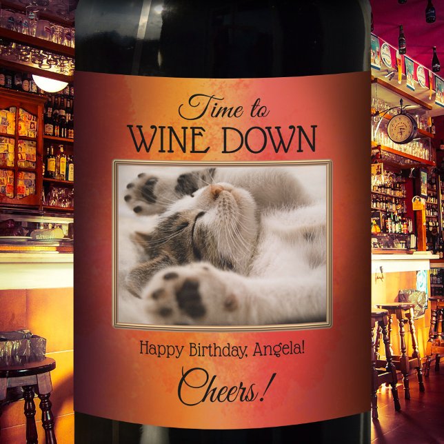 Custom Funny Cat Photo Birthday Wine Label (Creator Uploaded)