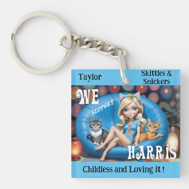 Custom Funny Childless Cat Ladies KAMALA 2024  Key Ring (Front)