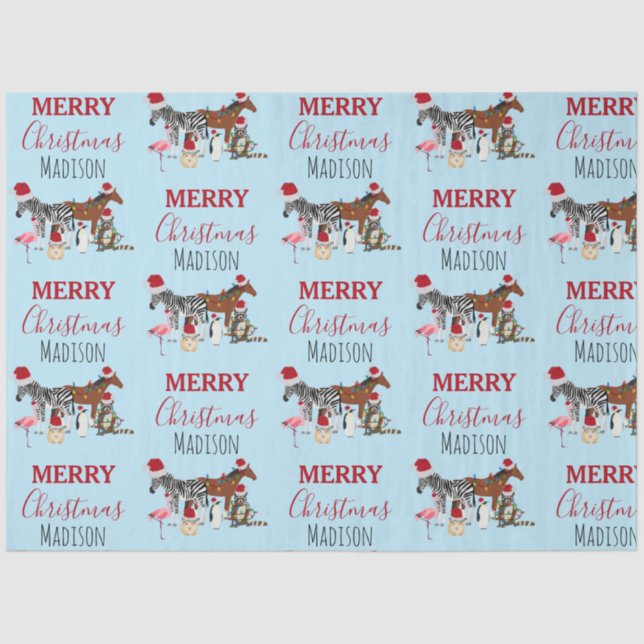 Custom Funny Christmas Animals Santa Hats Lights   Tissue Paper (Front)