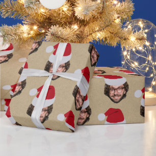 Custom Funny Christmas Santa Hat Face Photo Kraft Wrapping Paper