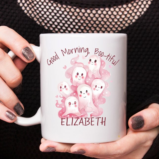 Custom Funny Cute Romantic Pink Ghosts Halloween Mug (Creator Uploaded)