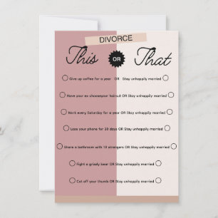 Custom Funny Divorce Party Game This Or That Card