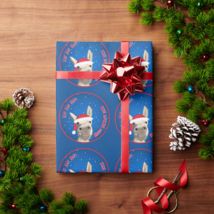 Custom Funny Donkey Santa Pun 2024 Holiday Wrapping Paper