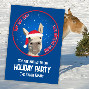 Custom Funny Donkey Santa Pun 2025 Holiday Invitation