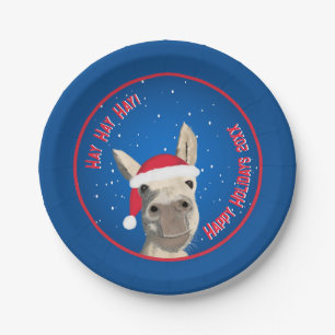 Custom Funny Donkey Santa Pun 2025 Holiday Paper Plate