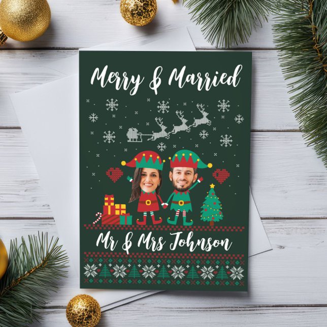 Custom Funny Face Merry and Merried Christmas Elf Holiday Card (Creator Uploaded)