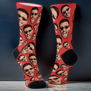 Custom Funny Face Photo All Over Print Socks Red