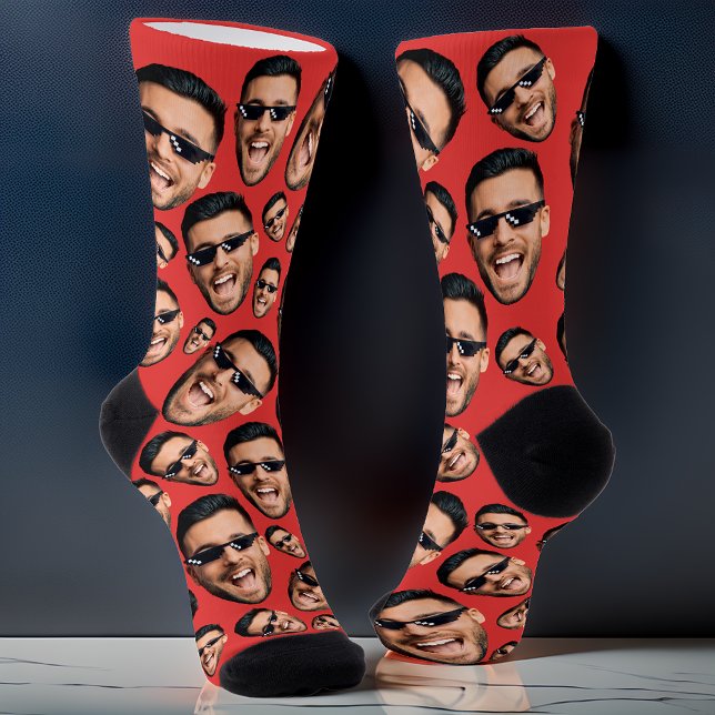 Custom Funny Face Photo All Over Print Socks Red (Creator Uploaded)