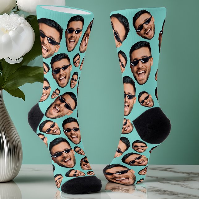 Custom Funny Face Photo All Over Socks Aqua Blue (Creator Uploaded)