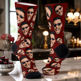 Custom Funny Face Photo All Over Socks Blood Red