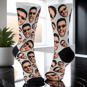 Custom Funny Face Photo All Over Socks Light Grey