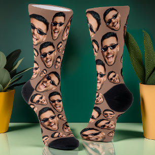 Custom Funny Face Photo All Over Socks Mocha Brown